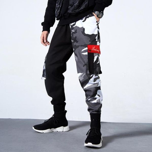 

камуфляж jogger брюки 2020 мужчины хип-хоп повседневные брюки тактические брюки мульти карманы хлопок новые спортивные брюки w532, Black
