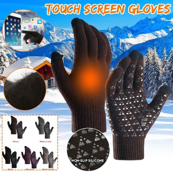 

women winter gloves female ladies girls velvet glove outdoor warm full finger gloves screen touchable knitted hand warmer, Black