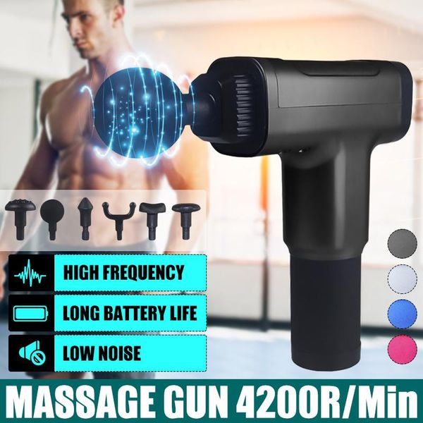 

4200r/min massage gun 4 gears therapy muscle massager pain sport massage machine relax body slimming relief with 6 heads
