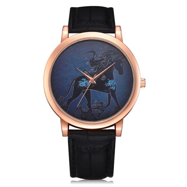 

women watch fashion trend personality horse pattern print dial ladies quartz wrist watch casual leather female clock 2019, Slivery;brown