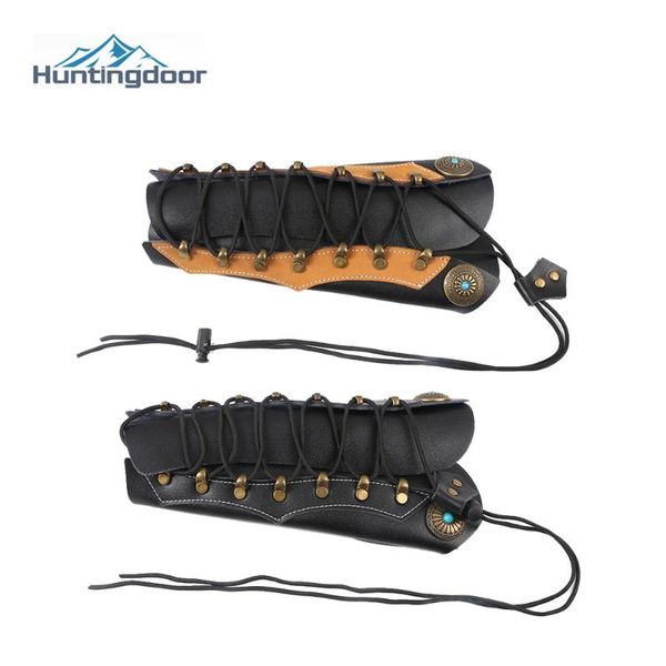 

hunting arm protector guard traditional cowhide archery safety protection restraint hardware fasteners shooting recurve bow, Black;gray