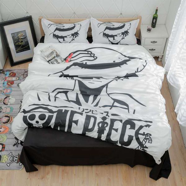 

new cartoon anime black bed sheet quilt cover four-piece student dormitory three-piece boy bedding 1.5 meters