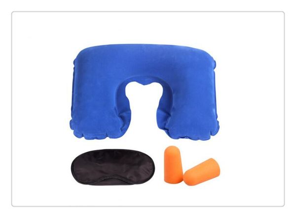 Máscaras de dormir Ao Ar Livre Camping Car Avião Kit de Viagem Inflável Pescoço Travesseiro Almofada de Apoio + Máscara de Olho Sombra Blinder + Plugues de Ouvido