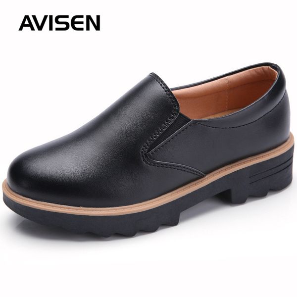 

2019 british style woman leather shoes woman genuine leather slip-on thick bottom flat platform shoes autumn causal oxfords shoe, Black