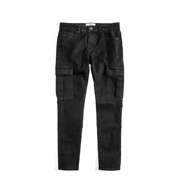 

functional mens designer jeans fashion vintage washed black multi pockets straight jeans fashion street style mens jeans, Blue