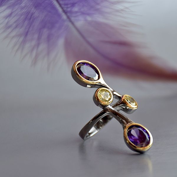 

fashion-branch purple color stones ring gift for young lady jewelry long design rings girl cz jewellery, Golden;silver