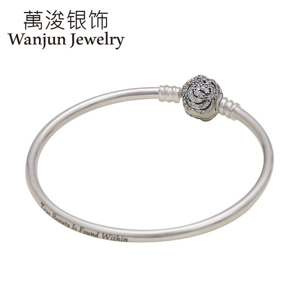 

wanjun jewelry 100%925 sterling cubic zirconia rose bangles generous of gift gave friends, Black