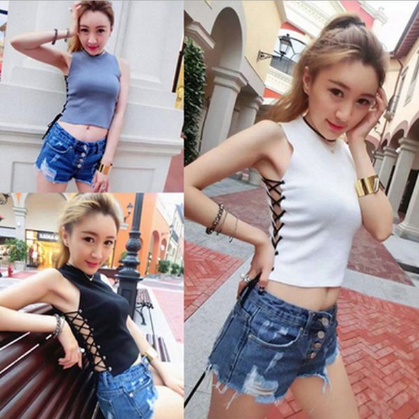 

summer crop cropped knitted women bustier tank sleeveless vest women's shirt elasticity camisole female, White