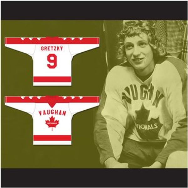 

custom xs-5xl wayne gretzky 9 vaughan nationals hockey jersey metro junior b hockey league stitch sewn ing, Black;red