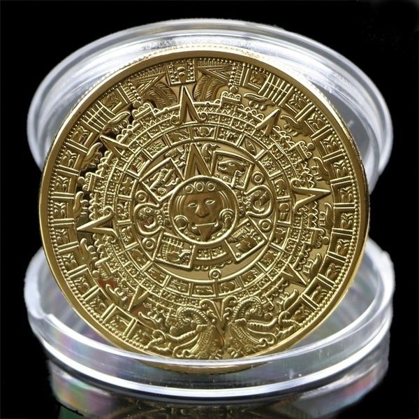 Collezione di monete commemorative di souvenir del calendario maya azteco placcato in argento