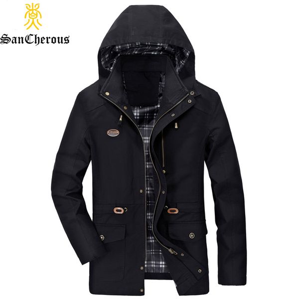 

2017 4 colors new arrival cotton casual hooded spring men jackets hood detachable autumn men jacket plus size m-5xl, Black;brown