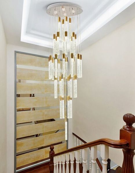 Villa Treppen Runde H38cm Led Drop Licht Glanz Kristall Rohr Led Anhänger Lichter Gold Aluminium Hängen Lampe Luminarias Für treppen MYY