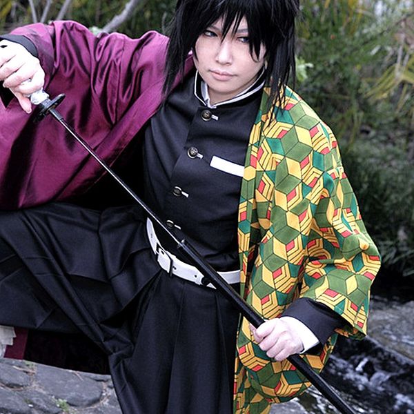 

tomioka giyuu cosplay costumes japanese anime kimetsu no yaiba clothing halloween cosplay costumes spot supply full set, Black