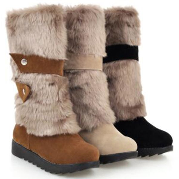

middle tube boots for women fashion style plush slip-on winter boots zapatos mujer warm shoes woman, Black