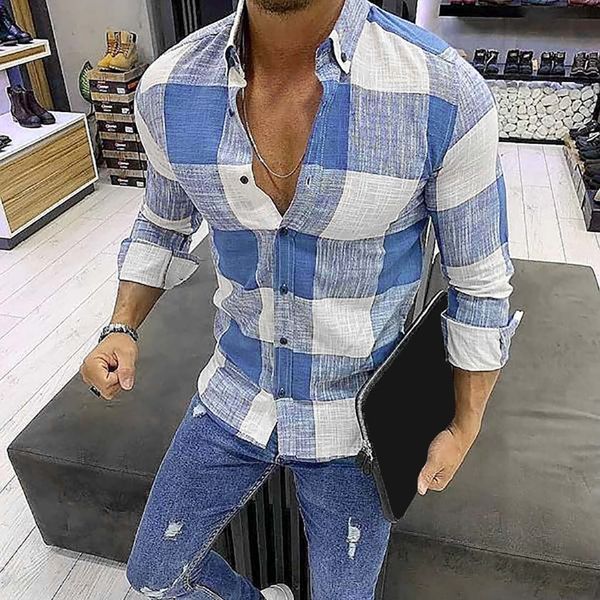 

casual men's shirt camisa korea autumn plaid printing long sleeve loose shirt button up shirts men business camisa masculina, White;black