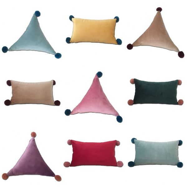 Triangle Sofa Waist Pillow Pure Color Velvet Rectangle Home