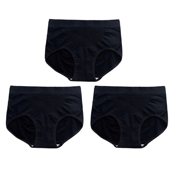 

3 pieces women seamless panties briefs 3d honeycomb tummy massage underwear, Black;pink