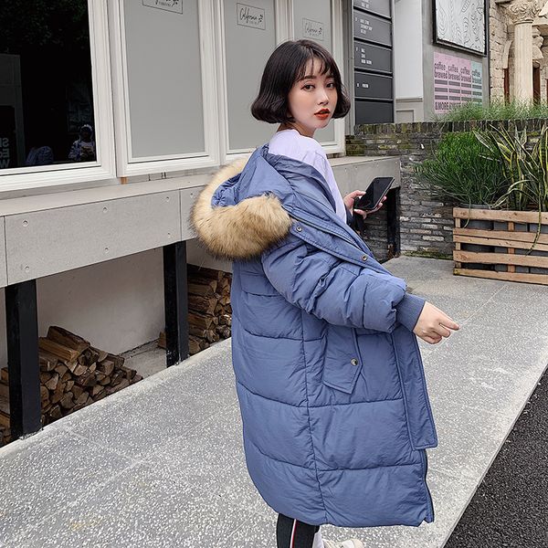 

fur hooded thicken long down coats women casual long sleeve warm cotton coats female slim jackets new large size 2xl, Black