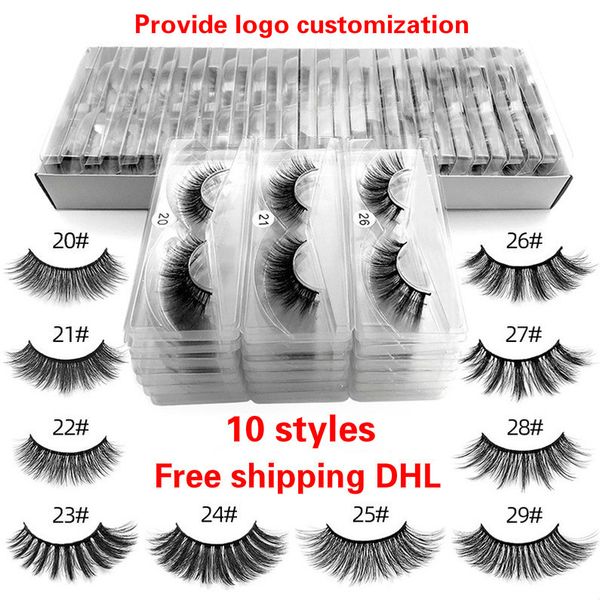 Drucken Sie Ihr Logo 10 Stile Nr. 20-29 Wimpern 3D-Nerzwimpern Natürliche Nerz-Fälschungswimpern Make-up Falsche Wimpern 70 Paar kostenlos DHL