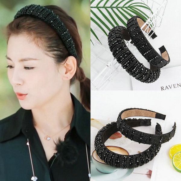 

star sister with the same paragraph headband female net red simple hair headband retro wide-brimmed sponge hairpin, Black;brown