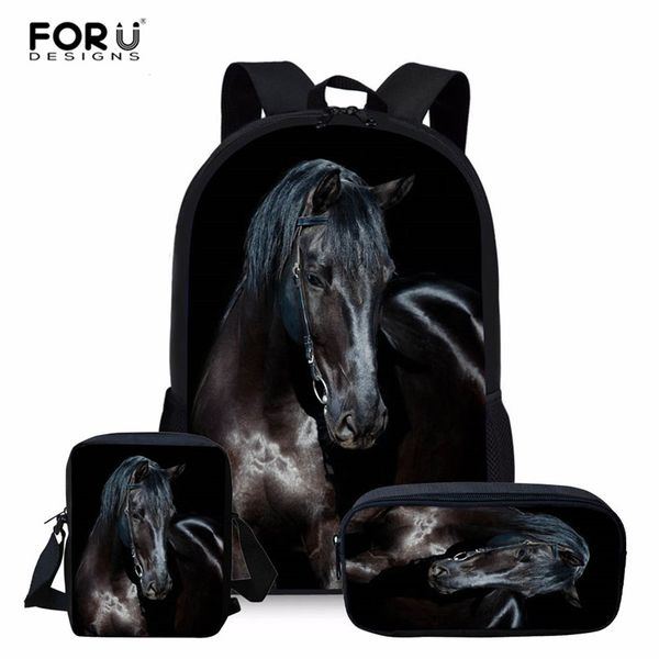 

forudesigns multifunctional 3pcs/set horse backpacks women's mochila school bag set for travel bagpack school backpack for girl