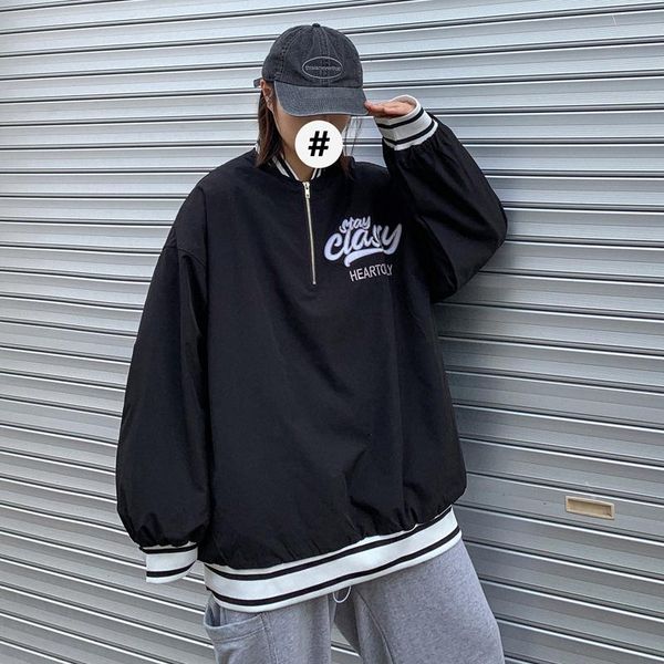 

2020 spring and autumn new japanese trend couple baseball collar sweatshirt fashion casual loose jacket black / white s-xl