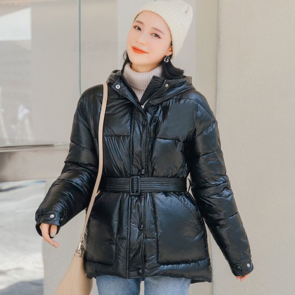 

with strap 2019 new design women winter jas 5 effen colors hooded women's vest jas dames parka mujer invierno, Black