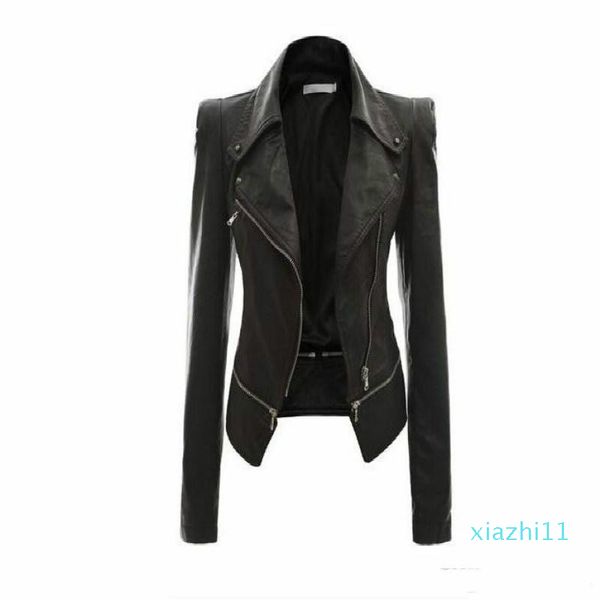 Fashion-Wholesale- Damen-Lederjacke, Nieten-Reißverschluss, Motorradjacke, Umlegekragen, Chaquetas, Argyle-Muster, Lederjacke S-3XL