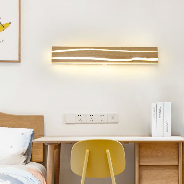

modern wood wall lamp simple bedroom mirror wall lamp mirror cabinet nordic wood bathroom headlight led sconce