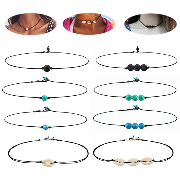 

new fashion necklace imitation pearl shells pendant necklace leather cord women's wholesale choker, Golden;silver