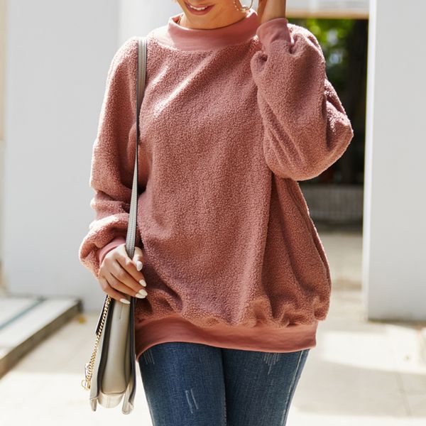 

oversized sweatshirt lantern sleeve o neck sudaderas para mujer women fleece sweatshirt casual teddy autumn clothes, Black