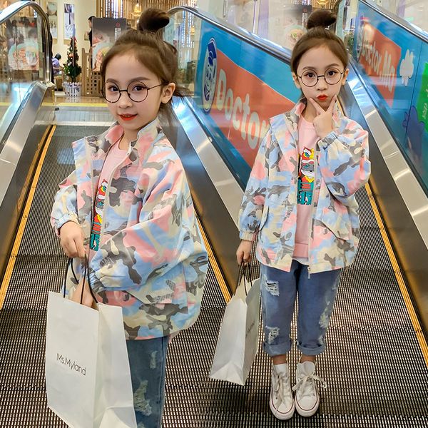 

весна девушки пальто камуфляж куртки красочные детская одежда западные модные девушки куртка 2020 осень повседневная верхняя одежда, Blue;gray