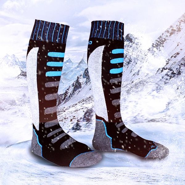 

2019 outdoor sports thickening ski socks long mountain climbing hiking socks men women cycling breathable socks skating kids boys girls, Blue;gray