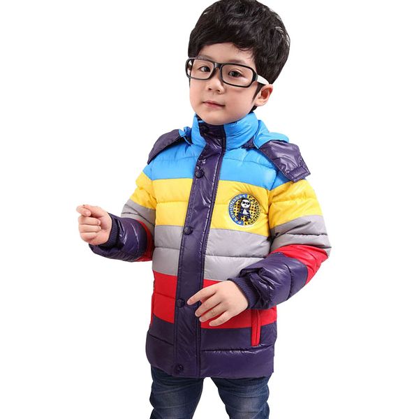 

boy coat striped color boys cotton-padded jacket,kids winter down cotton hooded, Blue;gray