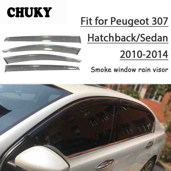 

chuky 4pcs abs car styling window sun visors awnings shelters rain shield for peugeot 307 hatchback/sedan 2010-2014 accessories