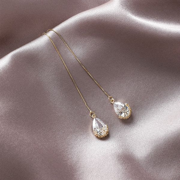 

trending style crystal water drop earrings fashion ear line long earrings for women shiny club party jewelry bohe jewelry gifts, Silver