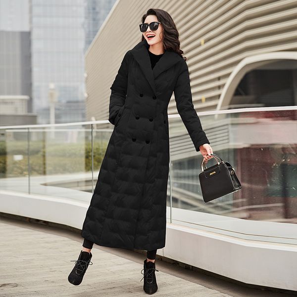 

women's down & parkas garden beautiful jacket female 2021 long-style slimming white duck over knee thickening thermal coat 1036, Black