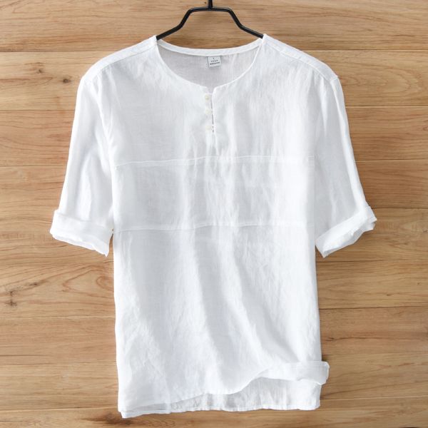 

2020 brand clothing 100% linen mens shirts slim fit casual dress shirts mens summer shirt short sleeve -l-xl-2xl-3xl. #3313, White;black
