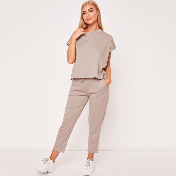 

two piece set women's summer tracksuits 2019 casual 2pcs short sleeve o-neck +cropped trousers ladies lounge sports suits, White
