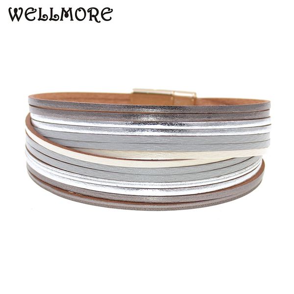 

wellmore 6 color fashion leather charm bracelets for women men multiple layers wrap bracelets couples fashion jewelry wholesale, Golden;silver