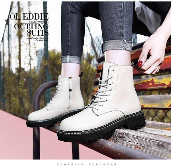 

2020 new leather platform martin boots plush lace-up black women shoes white waterproof fashion increase luxury designer women boots 36-40