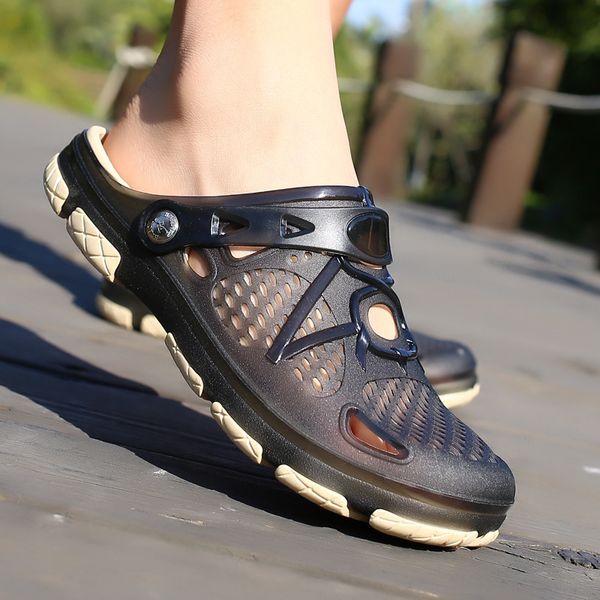 

reetene 2020 summer shoes men beach sandals hollow slippers men shoes mesh lightweight casual outdoor fashion flats, Black
