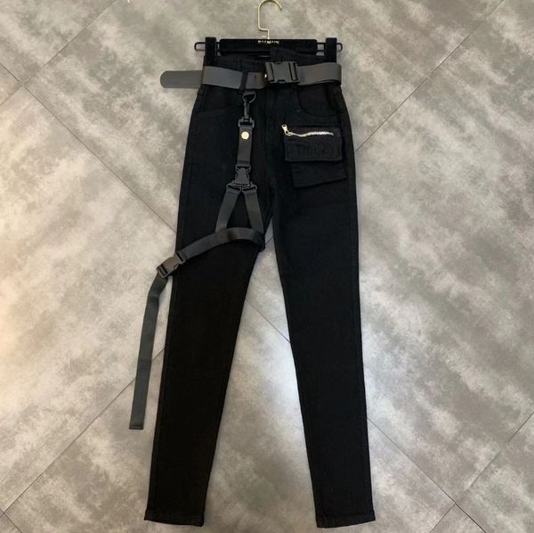 

новая личность ремень леггинсы джинсы женский карман молния карандаш брюки черный джинсовые брюки тенденция стрейч брюки, Blue