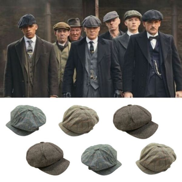 

2019 fashion men's tweed herringbone newsboy cap cabbie peaky blinders baker hat, Blue;gray