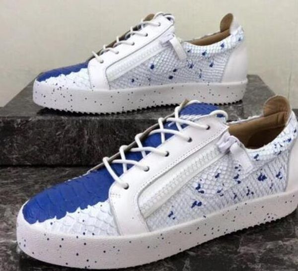 

sell italy luxury low-shoes blue gradient color stitching strap zip sneakers ladies leather high help shoes, Black