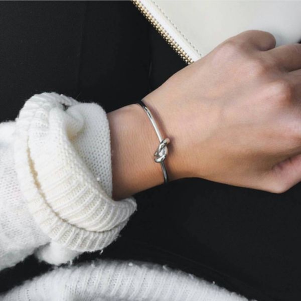 

mcllroy thin bangles gold color gun black knot stretch bracelets & bangles for women silver color open cuff bangle pulsera t7190615
