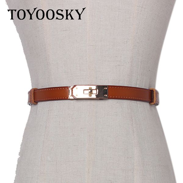

toyoosky new designer women belt double buckle simple style fine sash thin waistband for jean all-match female belt high quality, Black;brown