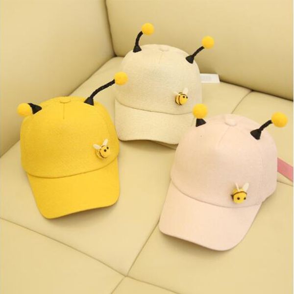

2019 new children's summer hat boys and girls cute wild hat baby cartoon bee baseball cap beach visor, Yellow