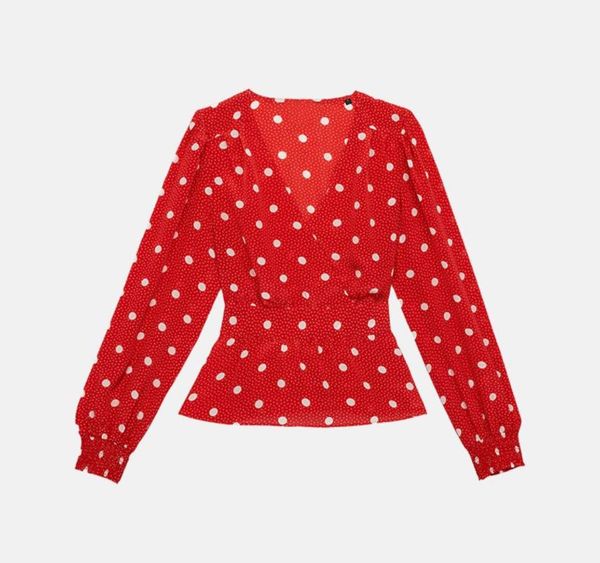 

женщины рубашка весна / лето 2020 новой рубашка женщины горошек printed v-образный вырез, White