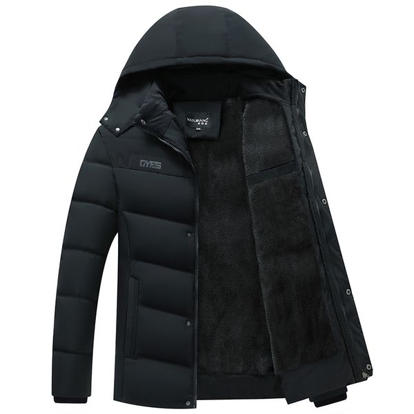

2019 горячие моды с капюшоном зимняя куртка мужчины разминка parka твердая повседневный толстые среднего возраста mens зимы флисовые куртки, Black